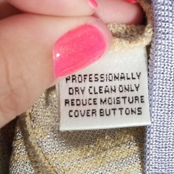 St. John Stripe Pattern V-Neck Knit Button Down Cardigan Sweater Size 8 Tan Blue - Picture 5 of 5